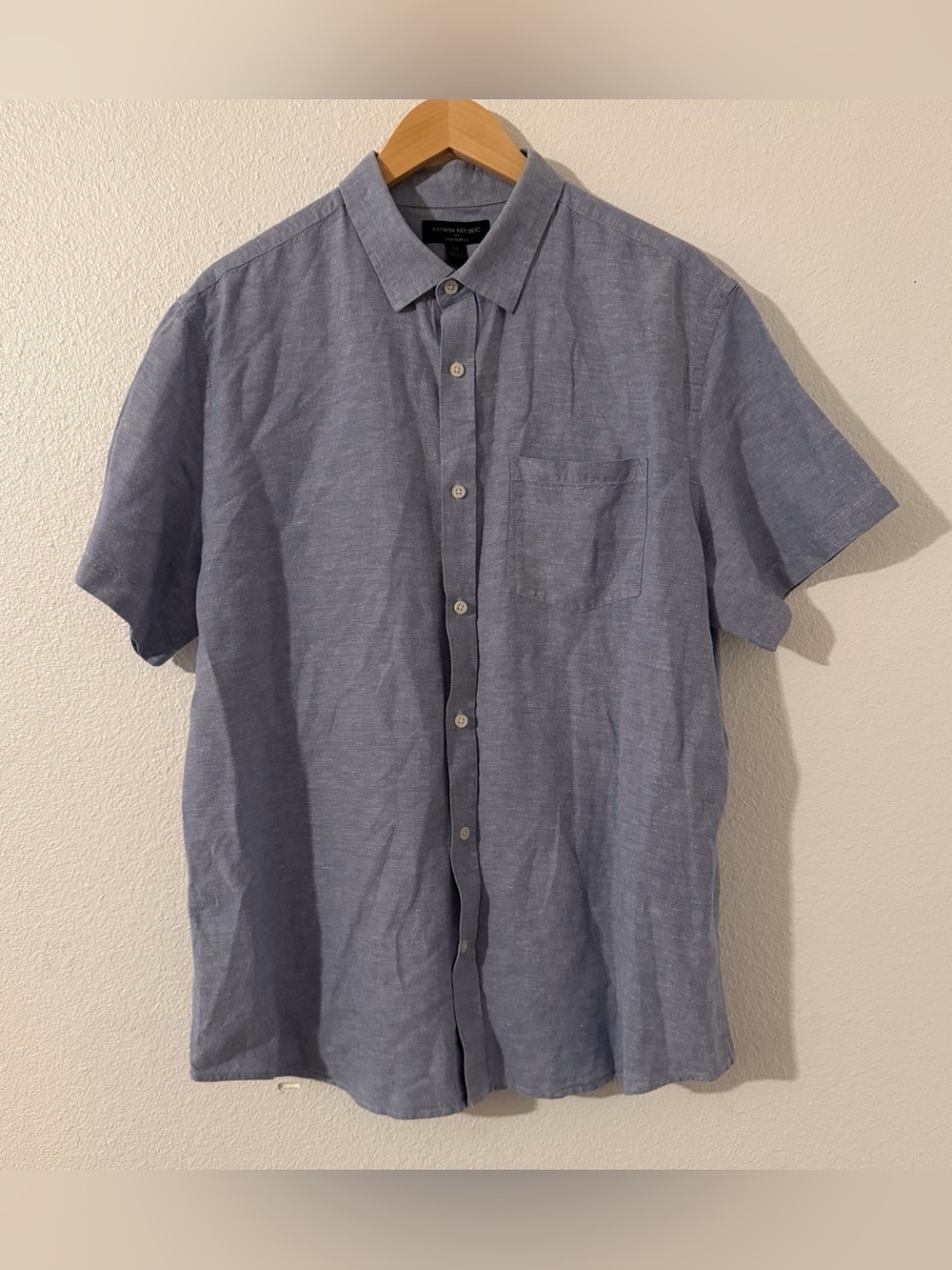 Banana Republic Slim Fit Blue Linen Button Down S/ Sleeve Shirt Men's Size XL